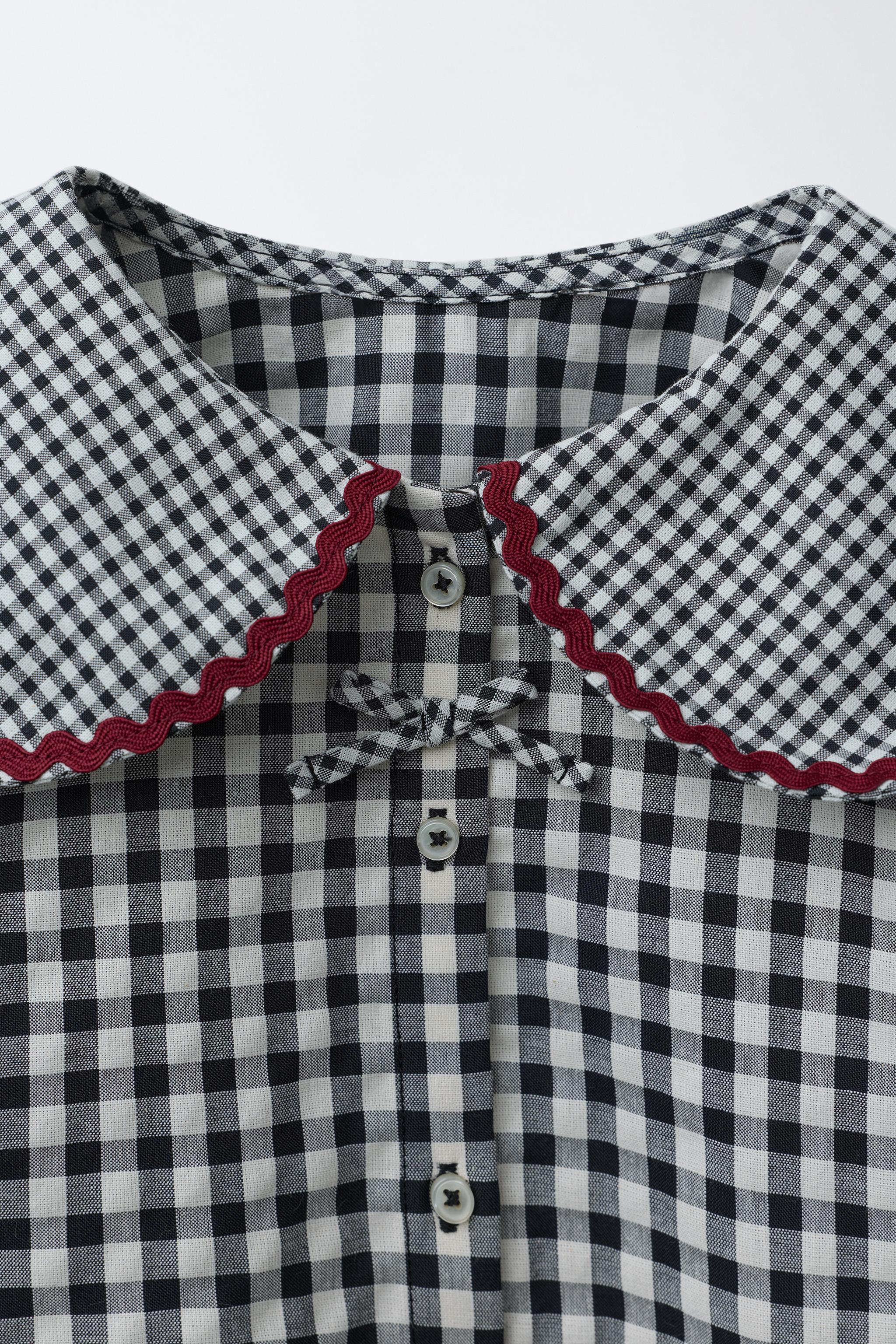 BLOUSE À CARREAUX VICHY ET ONDULINE